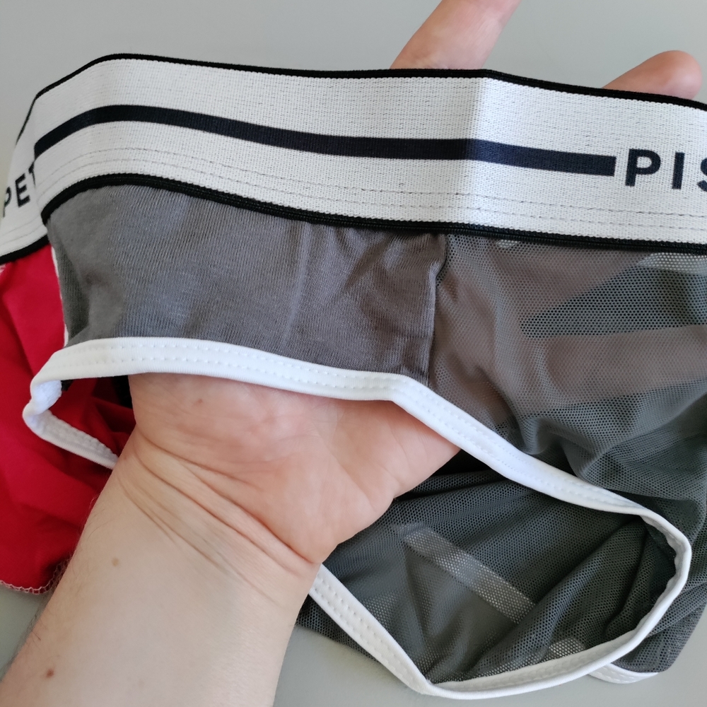 Sold out Pistol Pete Large Small sheer see through rear brief red gray white - Picture 7 of 13